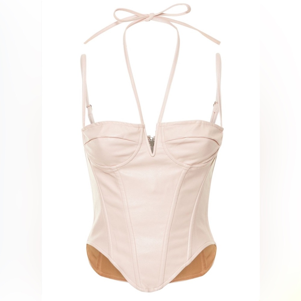 Miaou Aphex Corset Faux Leather Top in Rose Pink
